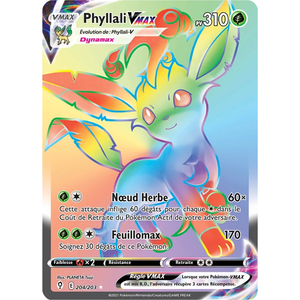 Carte Phyllali - Arc-en-ciel rare de Pokémon Épée et Bouclier Évolution Céleste 204/203