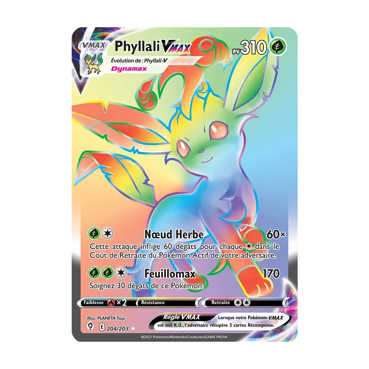 Carte Phyllali - Arc-en-ciel rare de Pokémon Épée et Bouclier Évolution Céleste 204/203