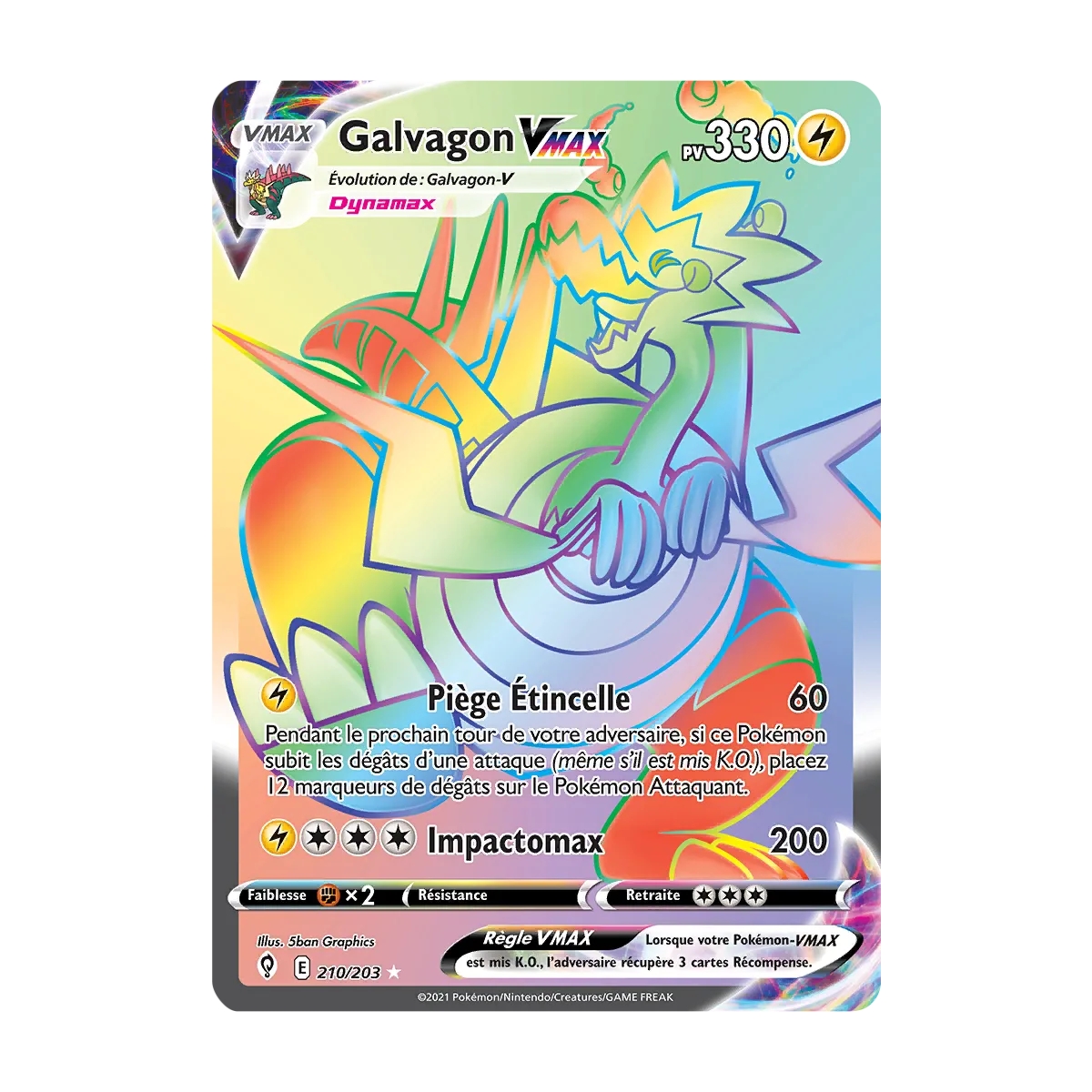 Galvagon 210/203 : Joyau Arc-en-ciel rare de l'extension Pokémon Épée et Bouclier Évolution Céleste