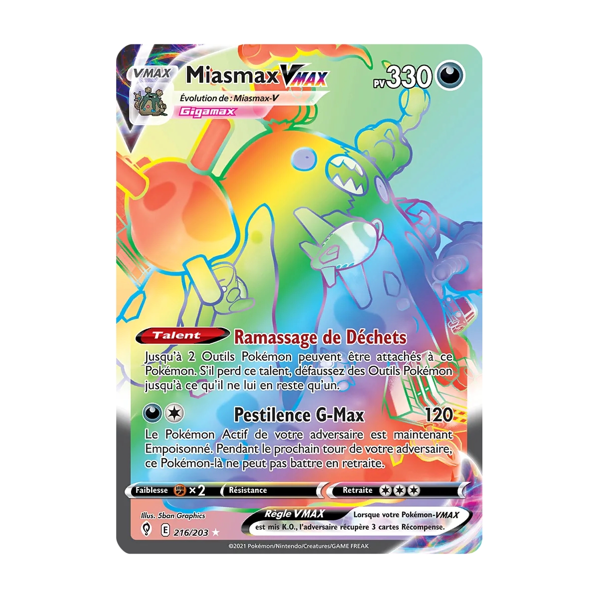 Carte Miasmax - Arc-en-ciel rare de Pokémon Épée et Bouclier Évolution Céleste 216/203