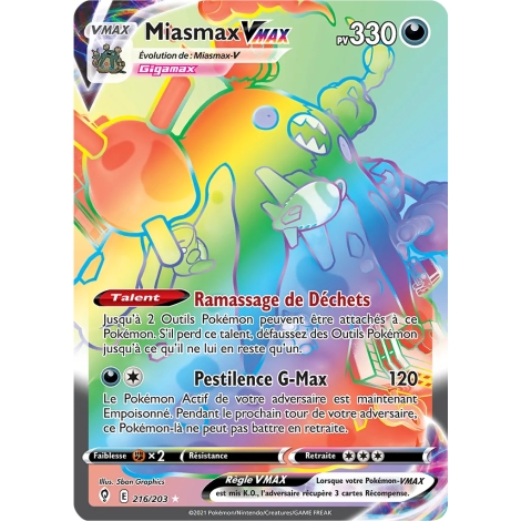 Carte Miasmax - Arc-en-ciel rare de Pokémon Épée et Bouclier Évolution Céleste 216/203