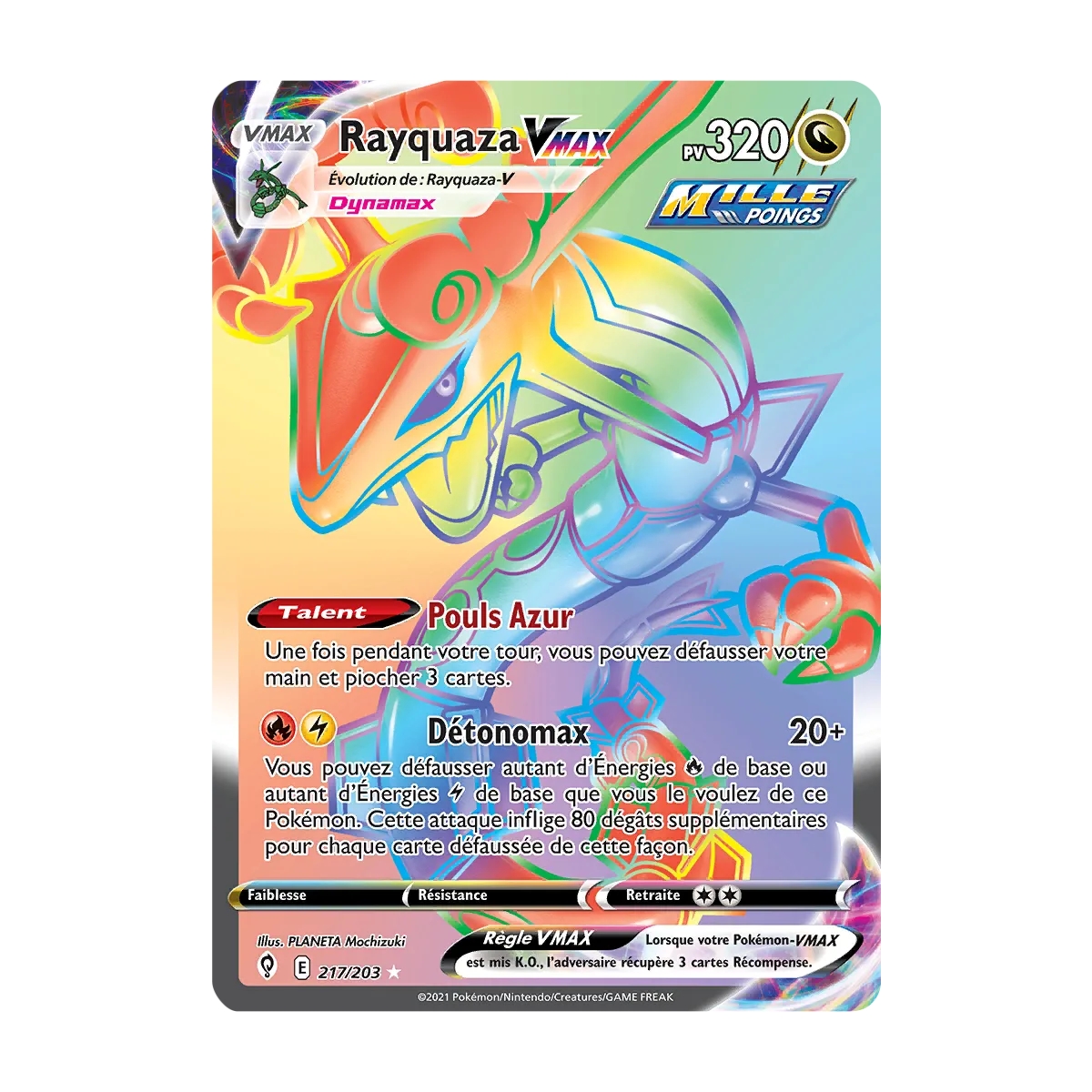 Rayquaza 217/203 : Joyau Arc-en-ciel rare de l'extension Pokémon Épée et Bouclier Évolution Céleste