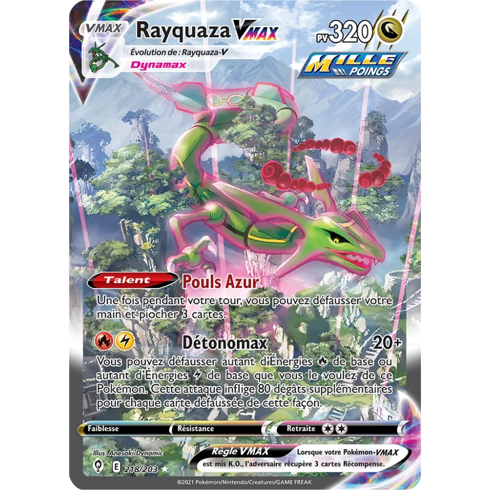 Rayquaza 218/203 : Joyau Secrète rare de l'extension Pokémon Épée et Bouclier Évolution Céleste