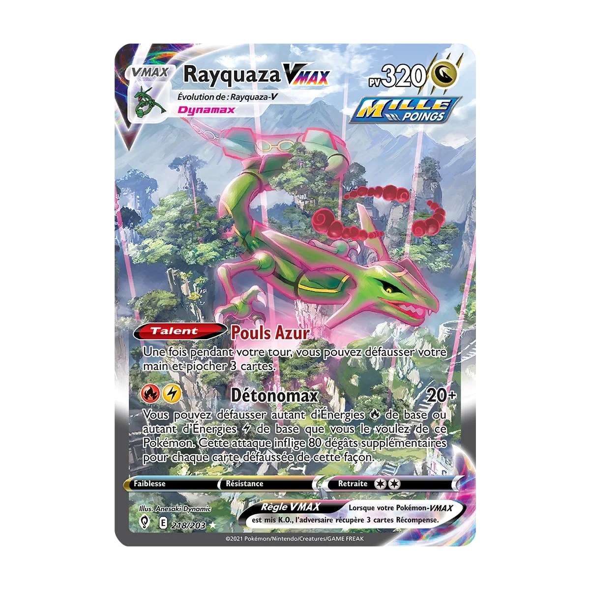 Rayquaza 218/203 : Joyau Secrète rare de l'extension Pokémon Épée et Bouclier Évolution Céleste