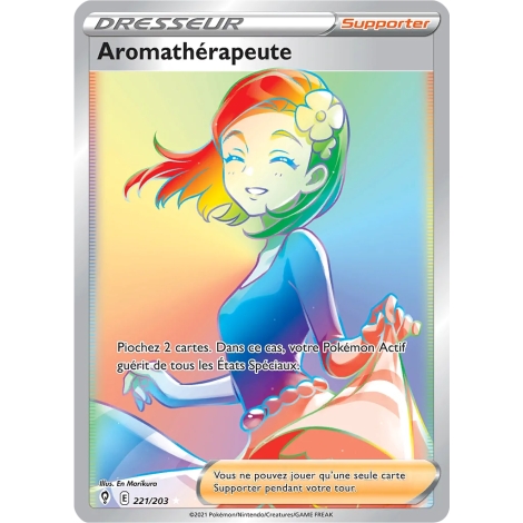 Découvrez Aromathérapeute, carte Arc-en-ciel rare de la série Épée et Bouclier Évolution Céleste