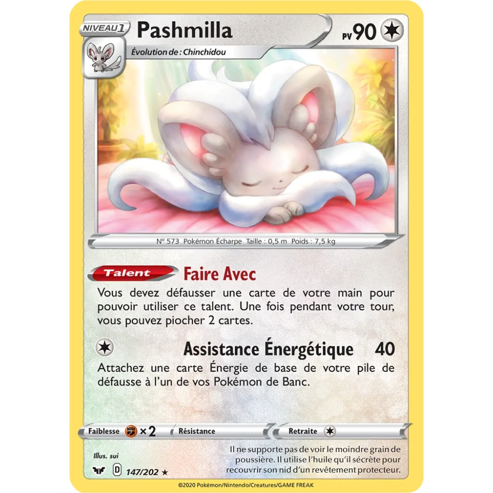 Pashmilla 147/202 : Joyau Rare (Brillante) de l'extension Pokémon Épée et Bouclier