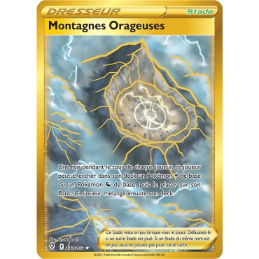 Découvrez Montagnes Orageuses, carte Secrète rare de la série Épée et Bouclier Évolution Céleste