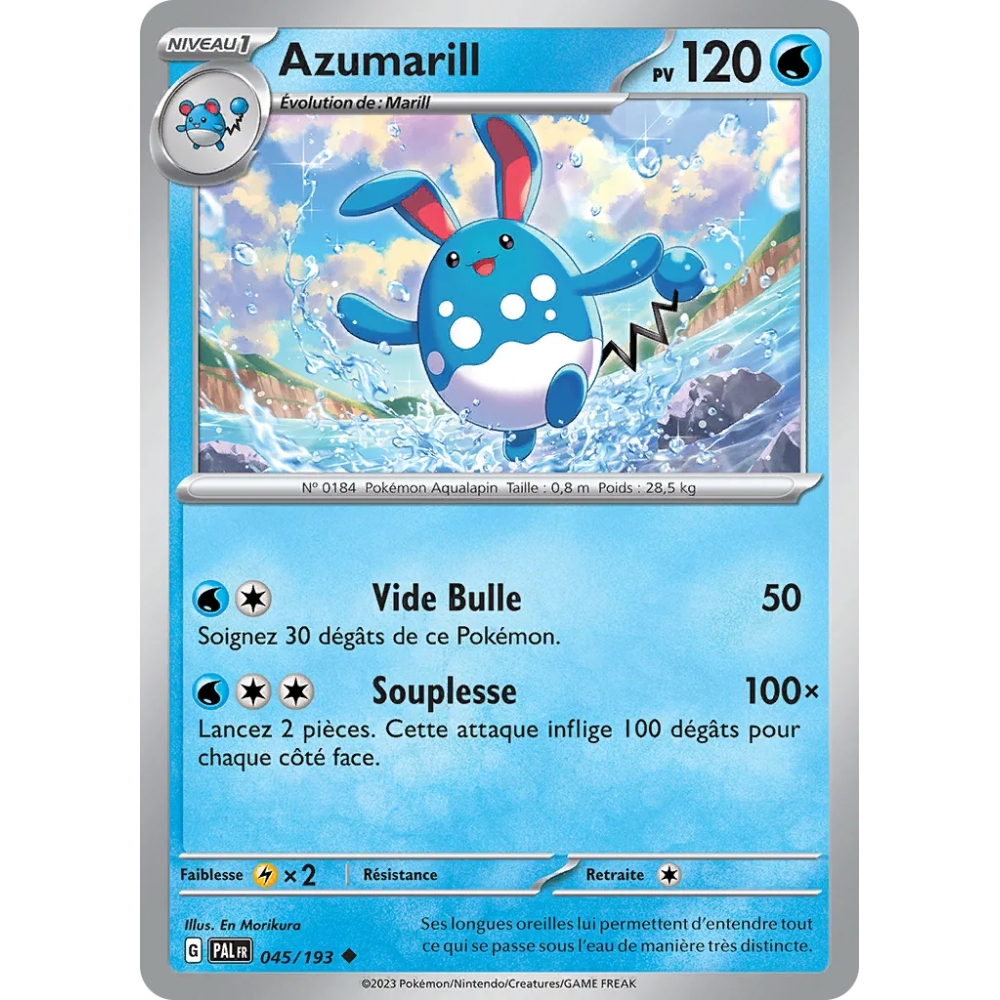 Azumarill 045/193 : Joyau Peu commune (Brillante) de l'extension Pokémon Écarlate et Violet Évolutions à Paldea