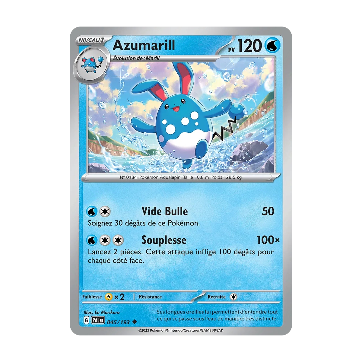 Azumarill 045/193 : Joyau Peu commune (Brillante) de l'extension Pokémon Écarlate et Violet Évolutions à Paldea