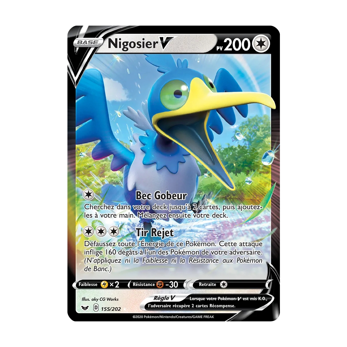 Nigosier 155/202 : Joyau Holographique rare V de l'extension Pokémon Épée et Bouclier