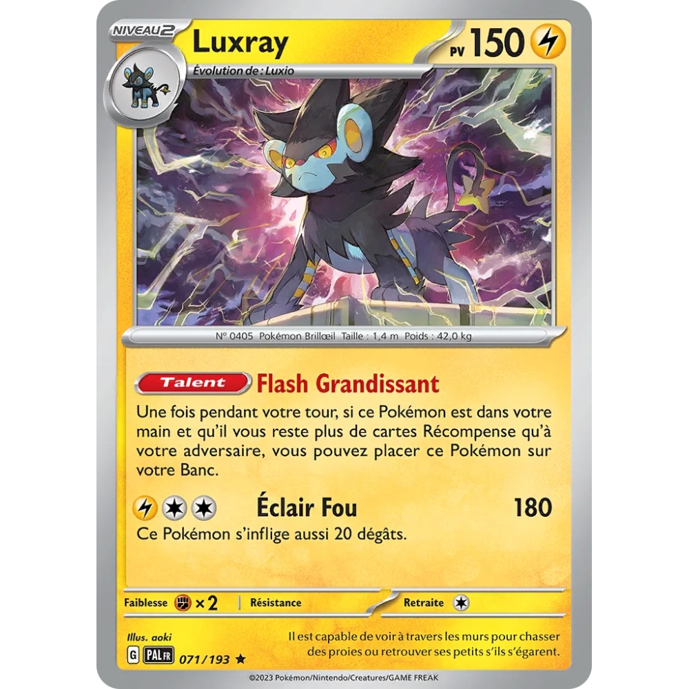 Luxray, carte Rare Brillante Écarlate et Violet Évolutions à Paldea