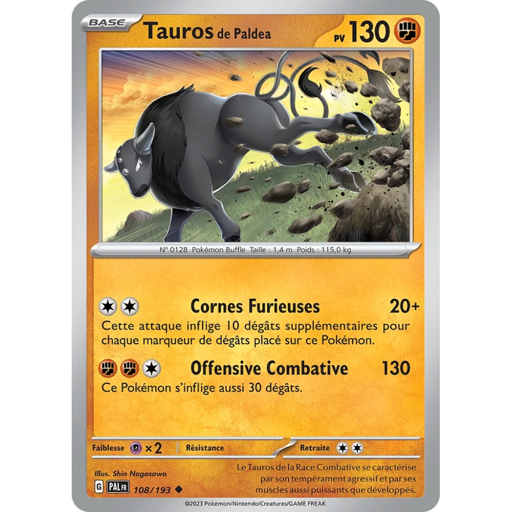 Tauros de Paldea 108/193 : Joyau Peu commune (Brillante) de l'extension Pokémon Écarlate et Violet Évolutions à Paldea