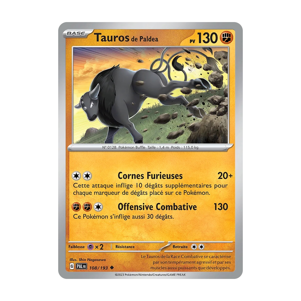 Tauros de Paldea 108/193 : Joyau Peu commune (Brillante) de l'extension Pokémon Écarlate et Violet Évolutions à Paldea