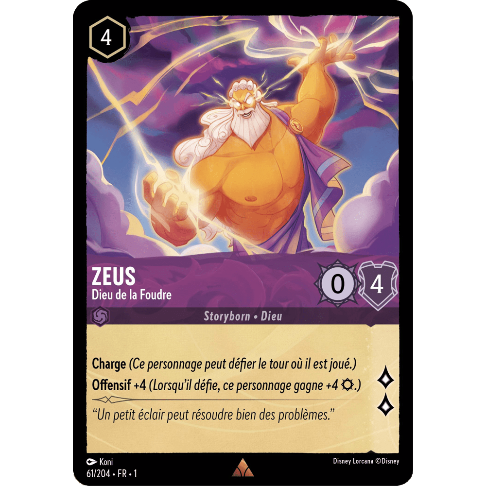 Zeus, carte Rare de Lorcana