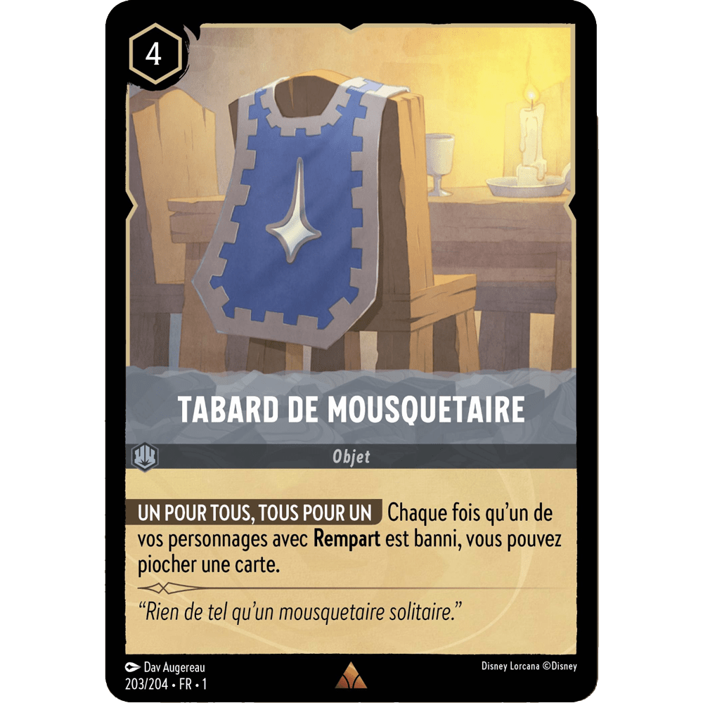 Tabard de Mousquetaire 203/204 : carte Lorcana