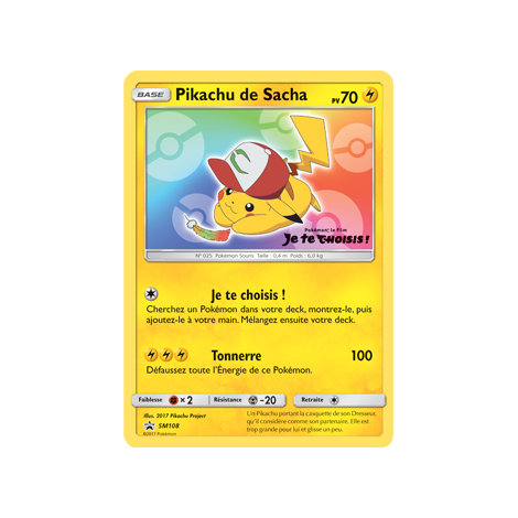 Pikachu de Sacha SM108 : - de Pokémon Promo SM (Soleil et Lune)