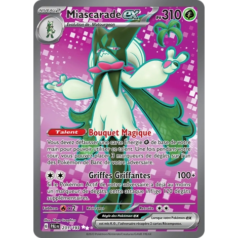 Miascarade 231/193 : Joyau Ultra rare de l'extension Pokémon Écarlate et Violet Évolutions à Paldea