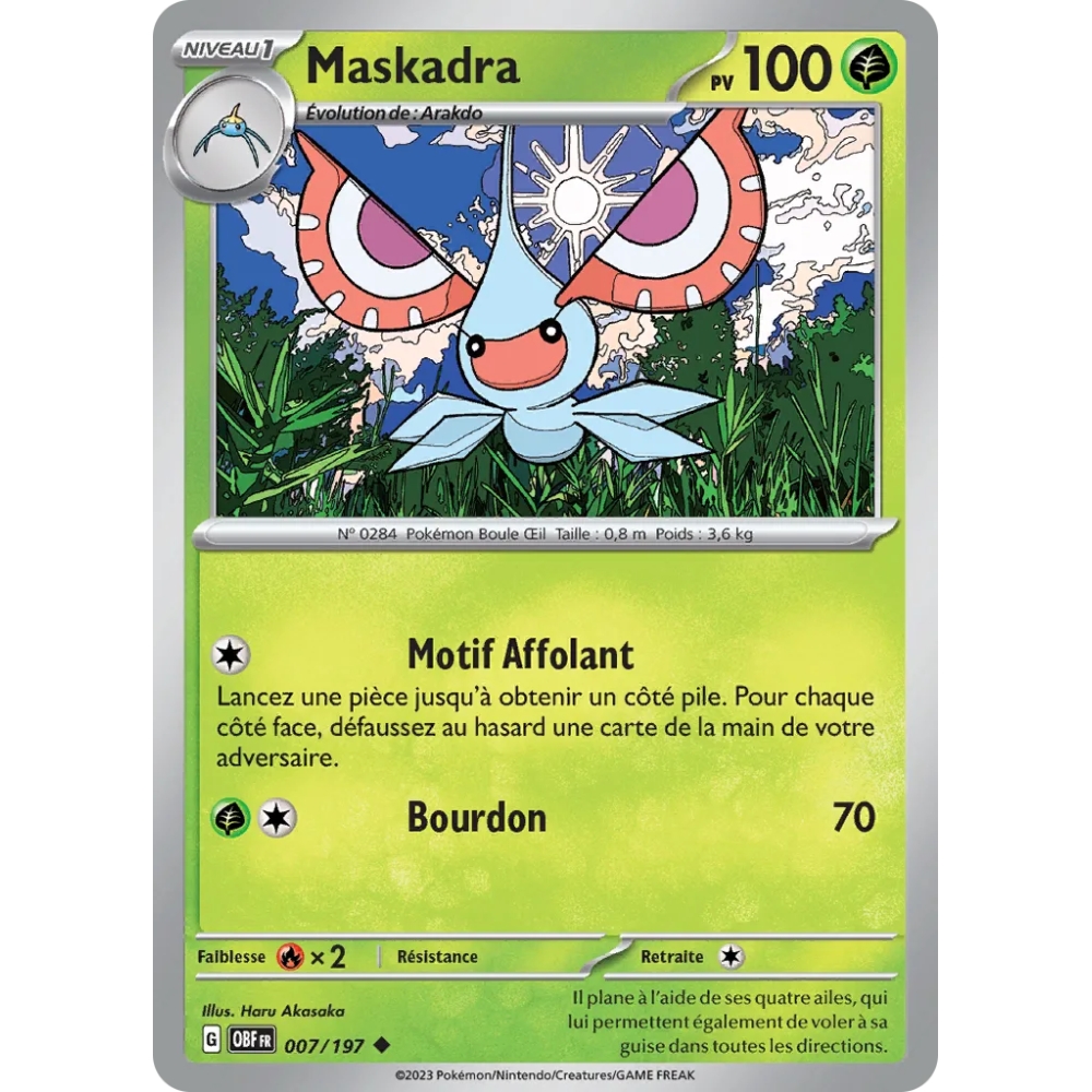 Carte Maskadra - Peu commune (Brillante) de Pokémon Écarlate et Violet Flammes Obsidiennes 007/197