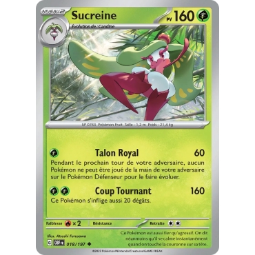 Sucreine 018/197 : Joyau Peu commune (Brillante) de l'extension Pokémon Écarlate et Violet Flammes Obsidiennes