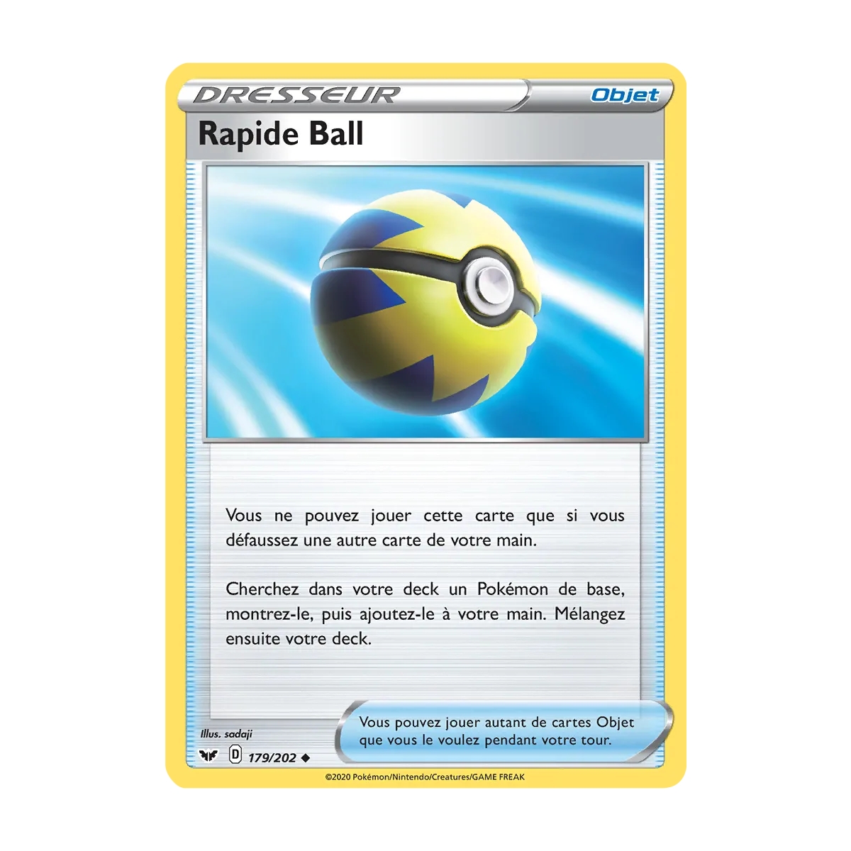 Carte Rapide Ball - Peu commune (Brillante) de Pokémon Épée et Bouclier 179/202