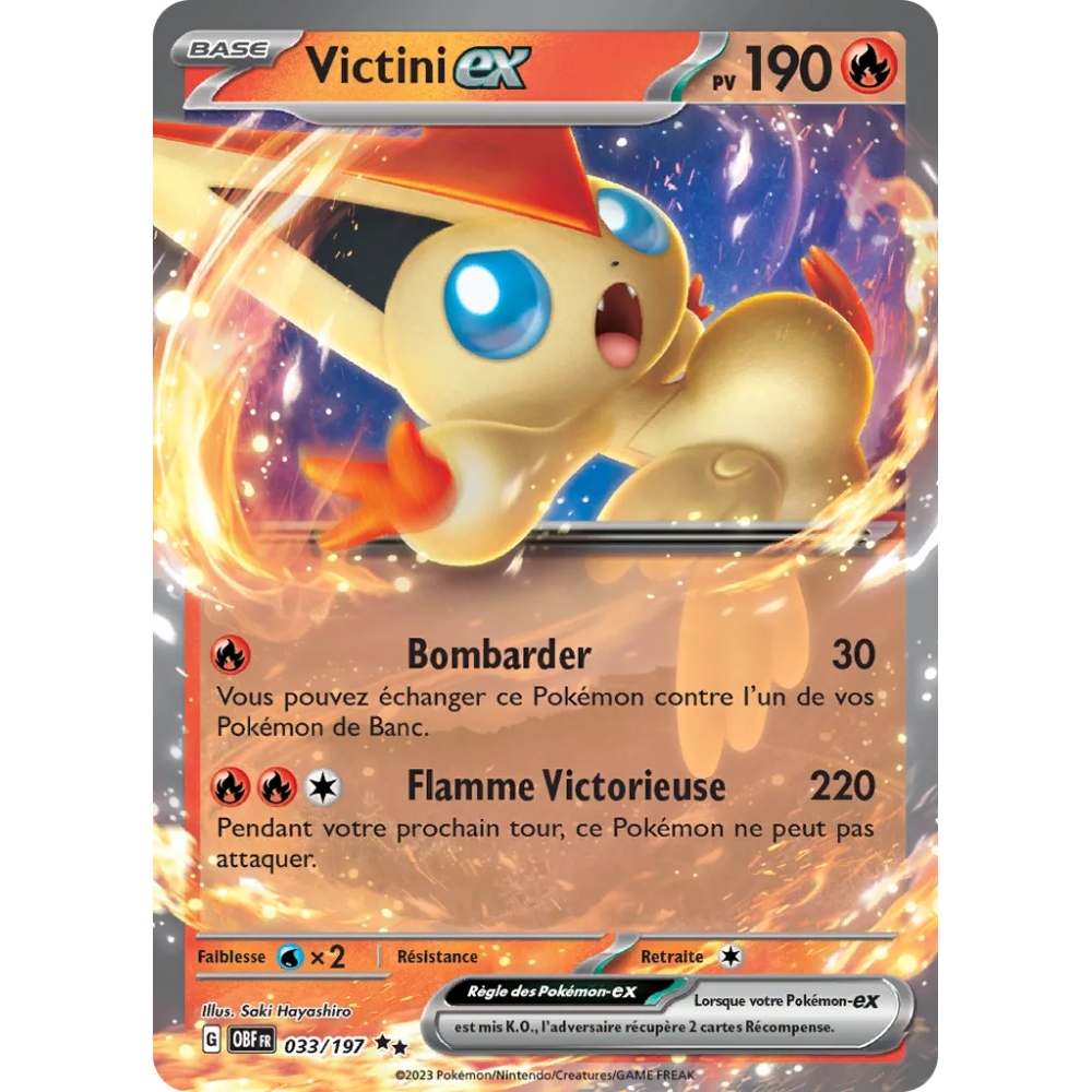 Carte Victini - Double rare de Pokémon Écarlate et Violet Flammes Obsidiennes 033/197