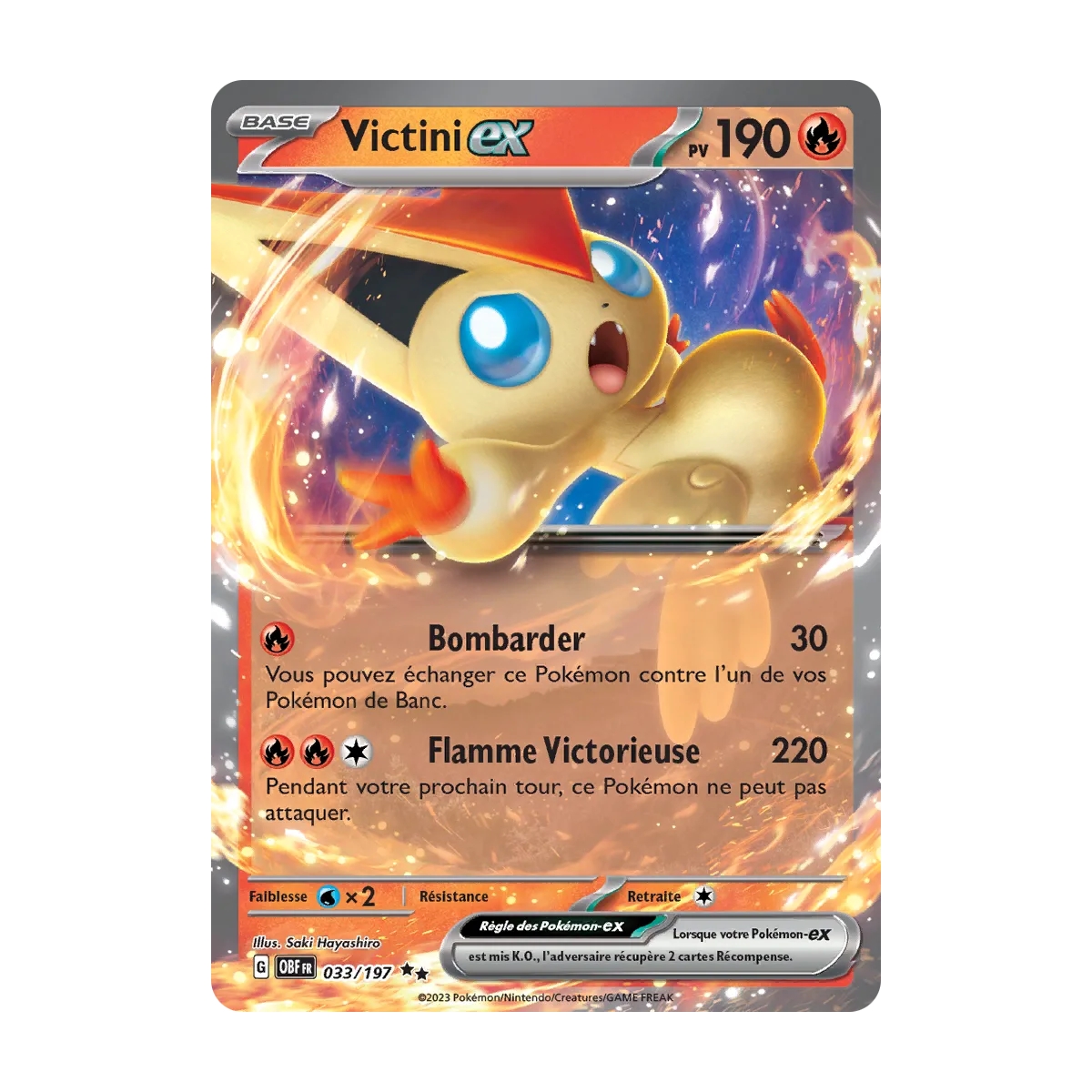 Carte Victini - Double rare de Pokémon Écarlate et Violet Flammes Obsidiennes 033/197