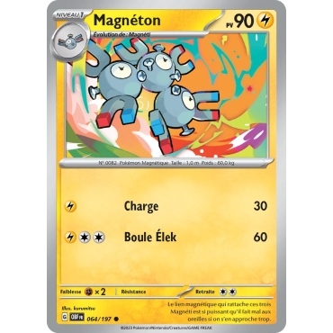 Carte Magnéton - Commune (Brillante) de Pokémon Écarlate et Violet Flammes Obsidiennes 064/197