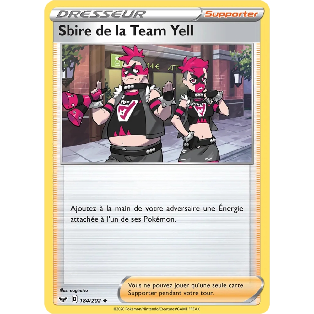 Carte Sbire de la Team Yell - Peu commune (Brillante) de Pokémon Épée et Bouclier 184/202