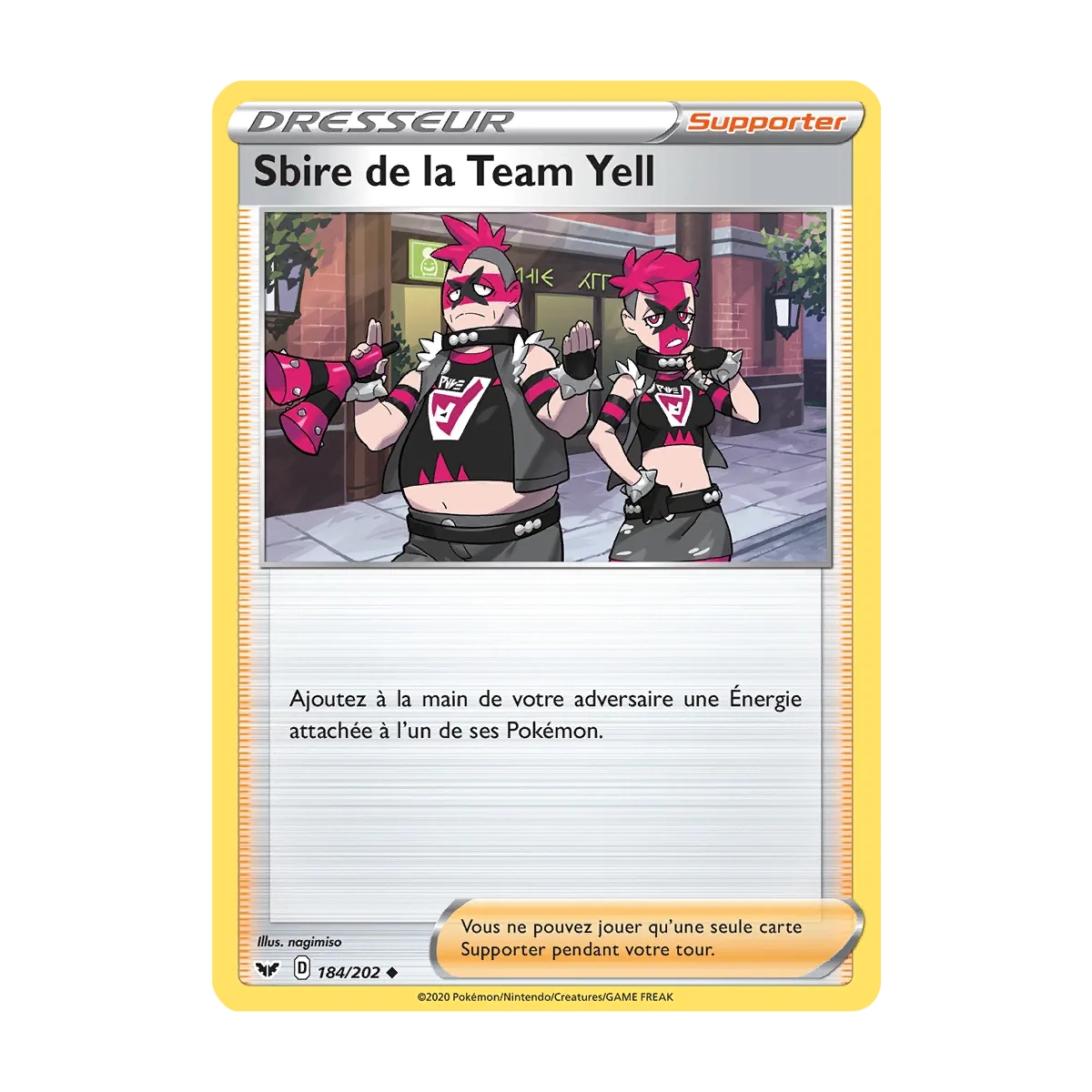 Carte Sbire de la Team Yell - Peu commune (Brillante) de Pokémon Épée et Bouclier 184/202