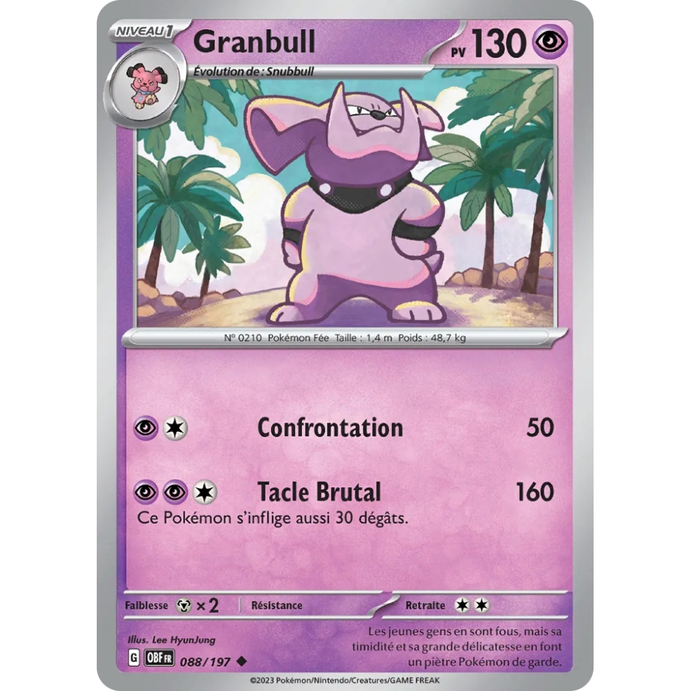 Granbull 088/197 : Joyau Peu commune (Brillante) de l'extension Pokémon Écarlate et Violet Flammes Obsidiennes