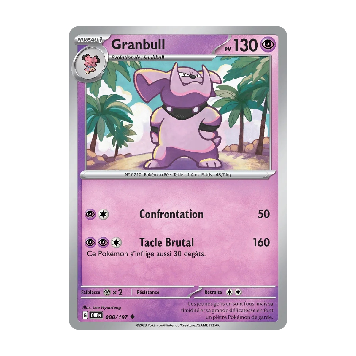 Granbull 088/197 : Joyau Peu commune (Brillante) de l'extension Pokémon Écarlate et Violet Flammes Obsidiennes