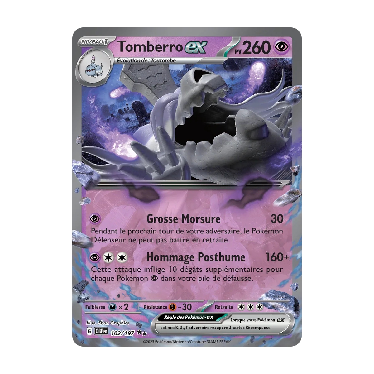 Découvrez Tomberro, carte Double rare de la série Écarlate et Violet Flammes Obsidiennes