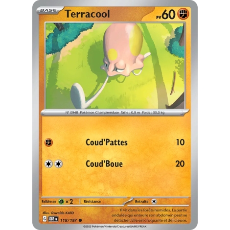 Terracool 118/197 : Joyau Commune (Brillante) de l'extension Pokémon Écarlate et Violet Flammes Obsidiennes