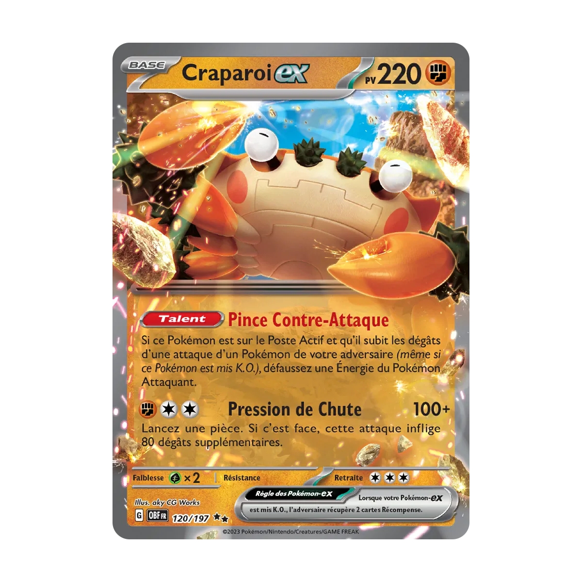 Craparoi 120/197 : Joyau Double rare de l'extension Pokémon Écarlate et Violet Flammes Obsidiennes