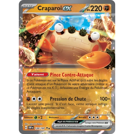 Craparoi 120/197 : Joyau Double rare de l'extension Pokémon Écarlate et Violet Flammes Obsidiennes