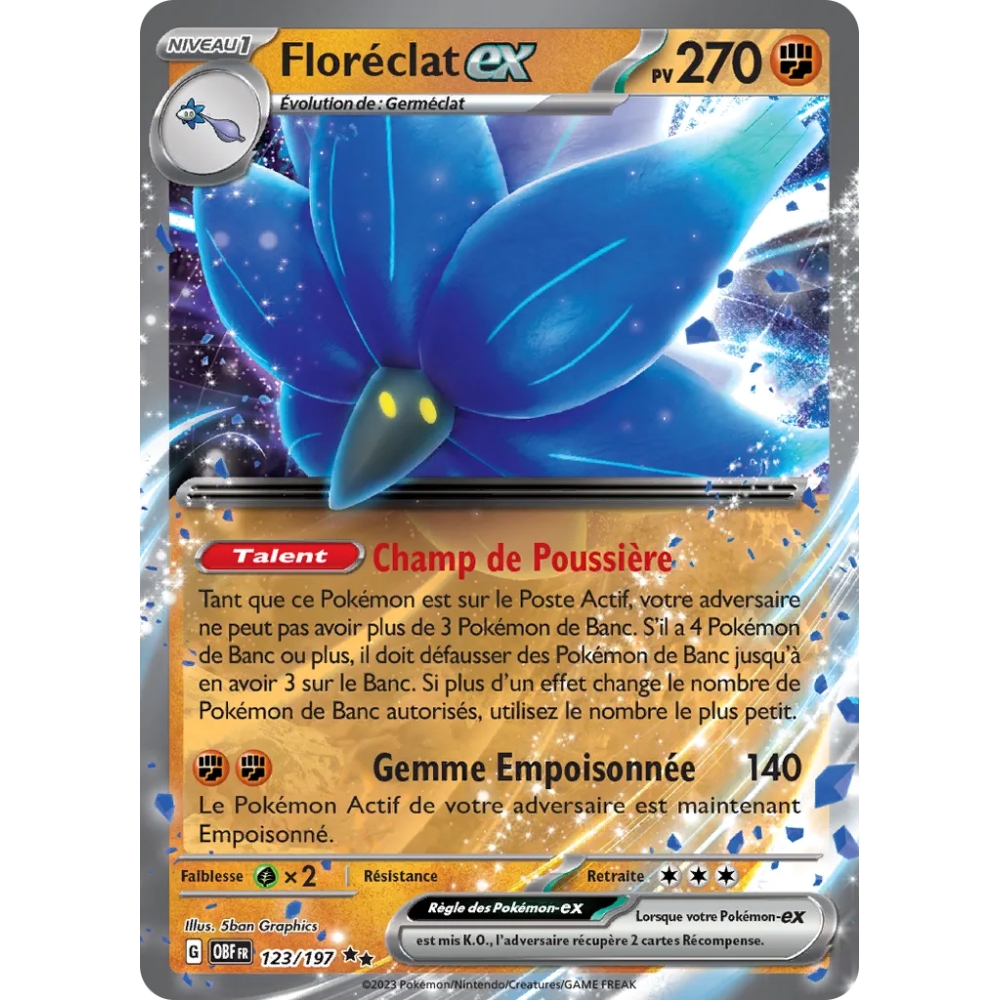 Floréclat 123/197 : Joyau Double rare de l'extension Pokémon Écarlate et Violet Flammes Obsidiennes