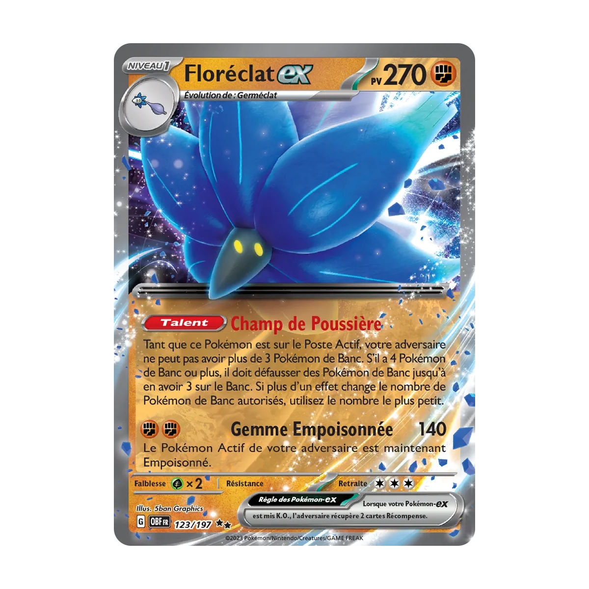 Floréclat 123/197 : Joyau Double rare de l'extension Pokémon Écarlate et Violet Flammes Obsidiennes