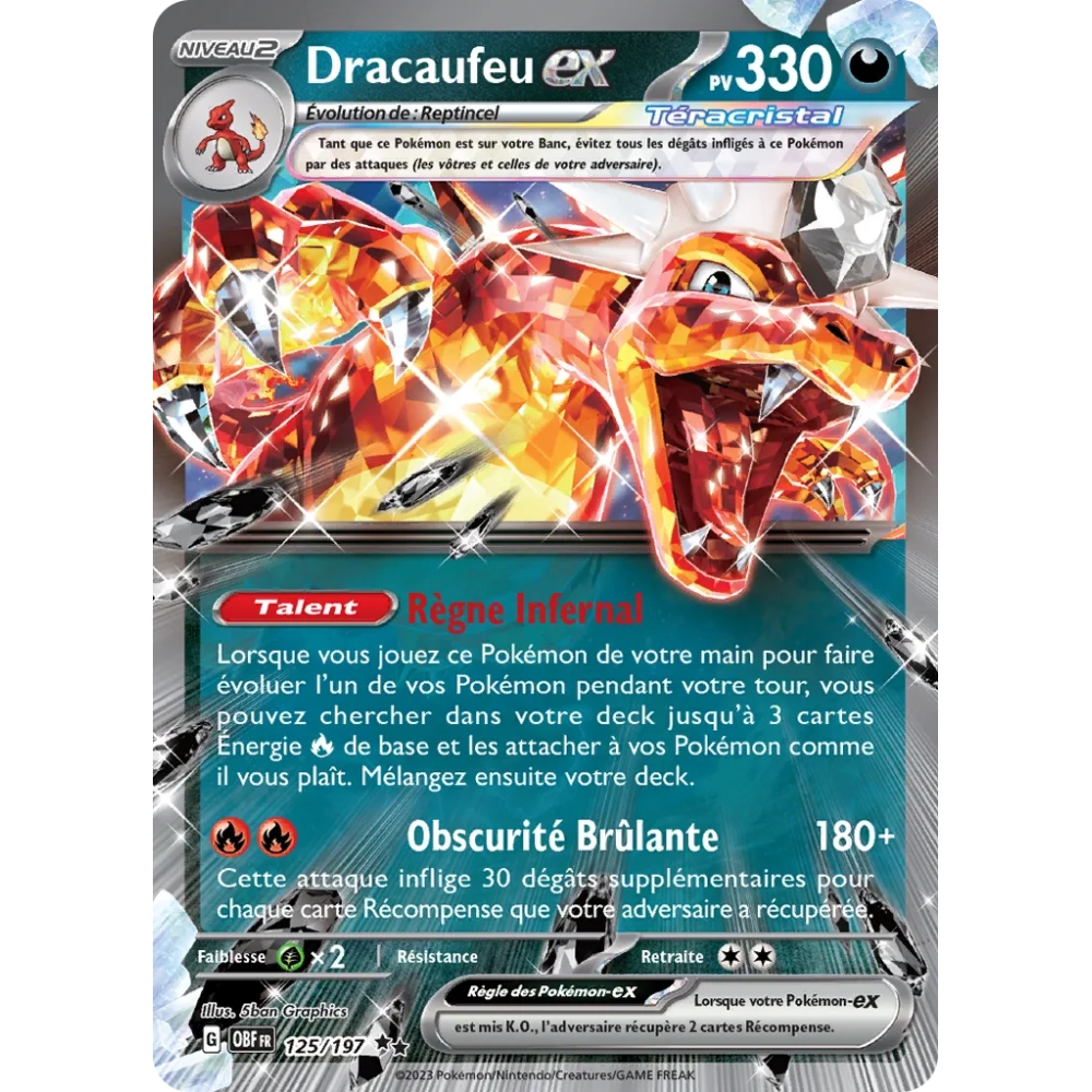 Dracaufeu 125/197 : Joyau Double rare de l'extension Pokémon Écarlate et Violet Flammes Obsidiennes