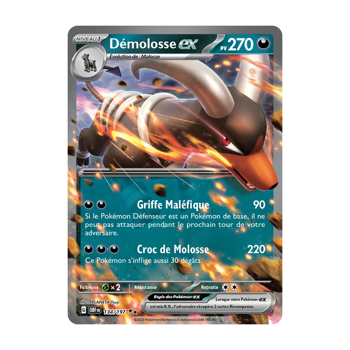 Carte Démolosse - Double rare de Pokémon Écarlate et Violet Flammes Obsidiennes 134/197