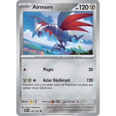 Carte Airmure - Peu commune (Brillante) de Pokémon Écarlate et Violet Flammes Obsidiennes 142/197