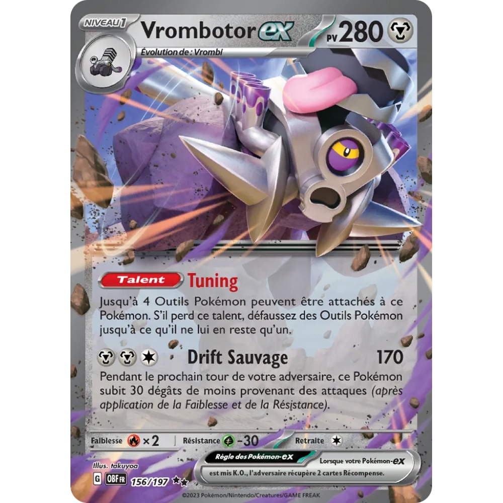 Carte Vrombotor - Double rare de Pokémon Écarlate et Violet Flammes Obsidiennes 156/197