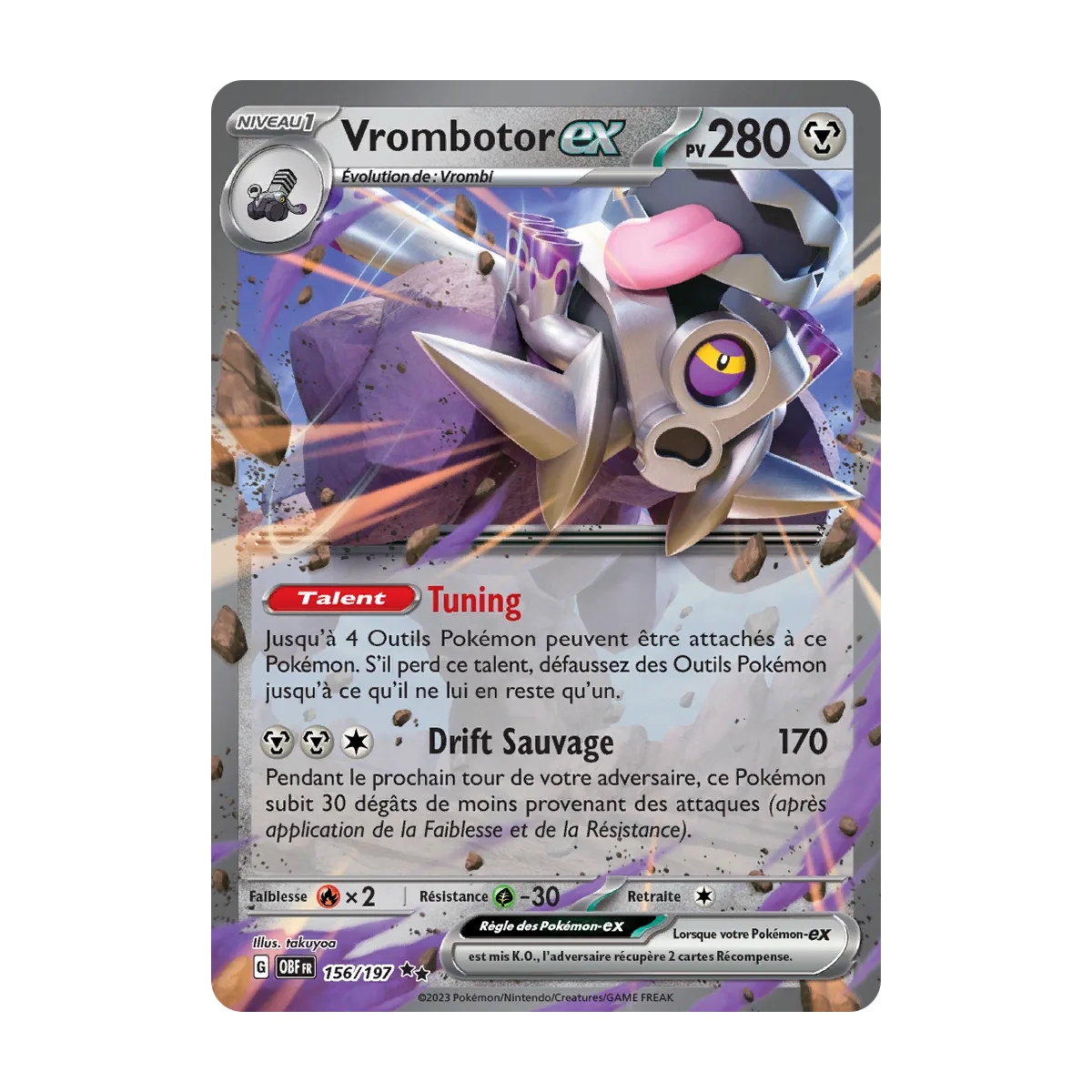 Carte Vrombotor - Double rare de Pokémon Écarlate et Violet Flammes Obsidiennes 156/197