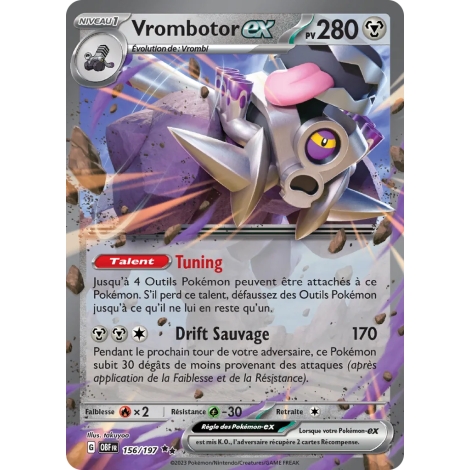 Carte Vrombotor - Double rare de Pokémon Écarlate et Violet Flammes Obsidiennes 156/197