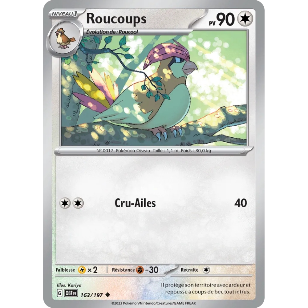 Carte Roucoups - Peu commune (Brillante) de Pokémon Écarlate et Violet Flammes Obsidiennes 163/197