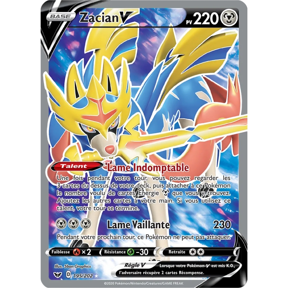 Carte Zacian - Ultra rare de Pokémon Épée et Bouclier 195/202