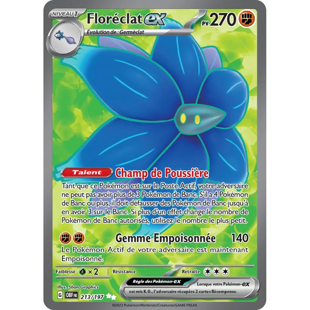 Floréclat 213/197 : Joyau Ultra rare de l'extension Pokémon Écarlate et Violet Flammes Obsidiennes