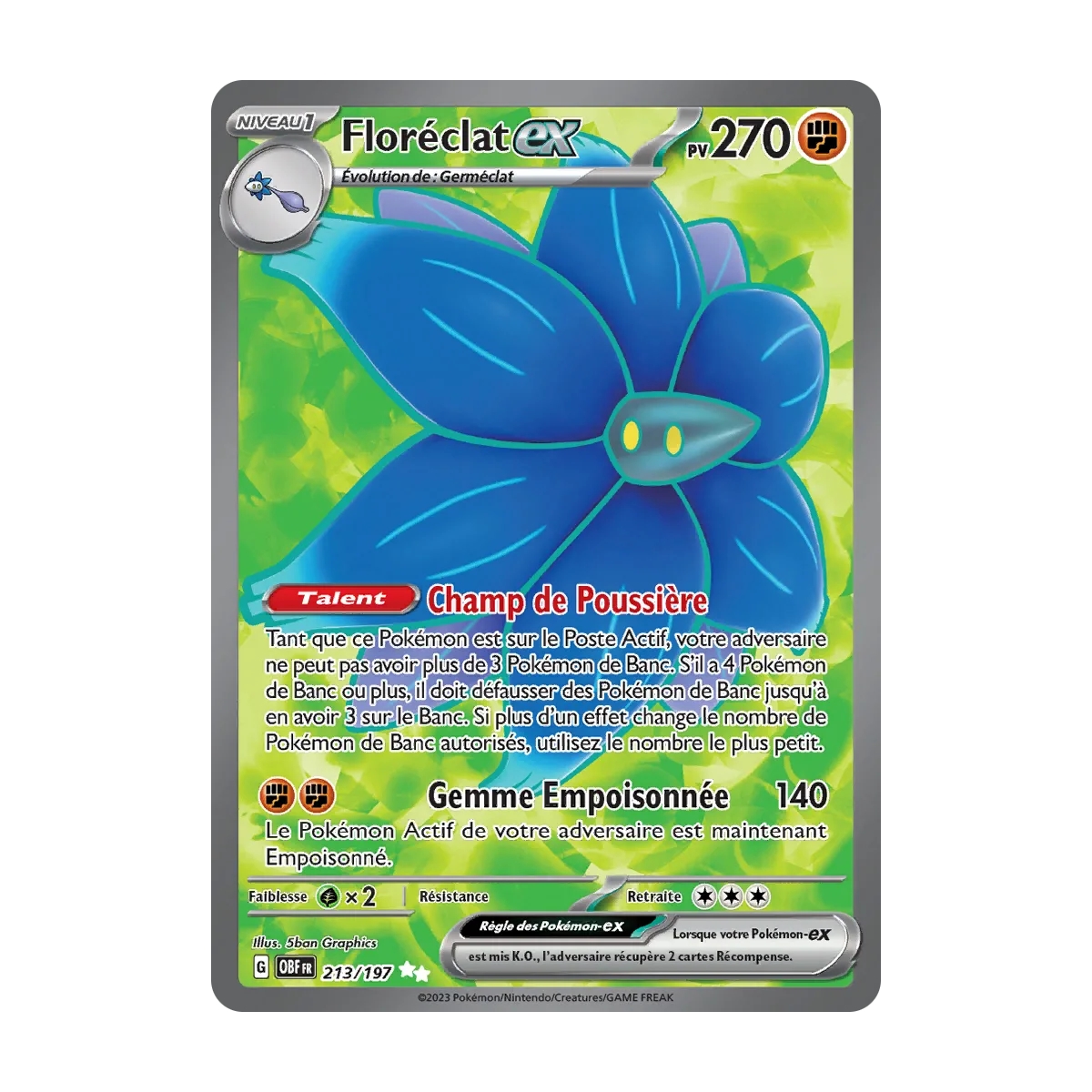 Floréclat 213/197 : Joyau Ultra rare de l'extension Pokémon Écarlate et Violet Flammes Obsidiennes