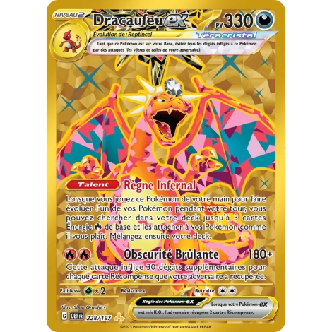 Carte Dracaufeu - Hyper rare de Pokémon Écarlate et Violet Flammes Obsidiennes 228/197