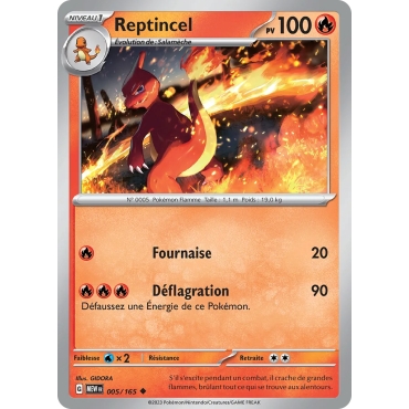 Reptincel 005/165 : Joyau Peu commune (Brillante) de l'extension Pokémon Écarlate et Violet 151