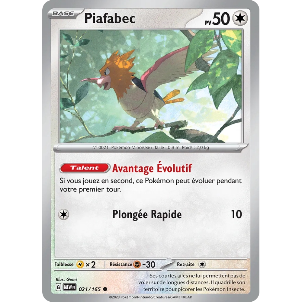 Piafabec 021/165 Brillante extension Pokémon Écarlate et Violet 151